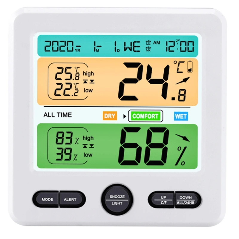 Digital Hygrometer Indoor Thermometer, Calendar, Alarm Clock, °C/°F Switch, for Home, Office, Greenhouse Black
Digital Hygrometer Indoor Thermometer, Calendar, Alarm Clock, °C/°F Switch, for Home, Office, Greenhouse Black
