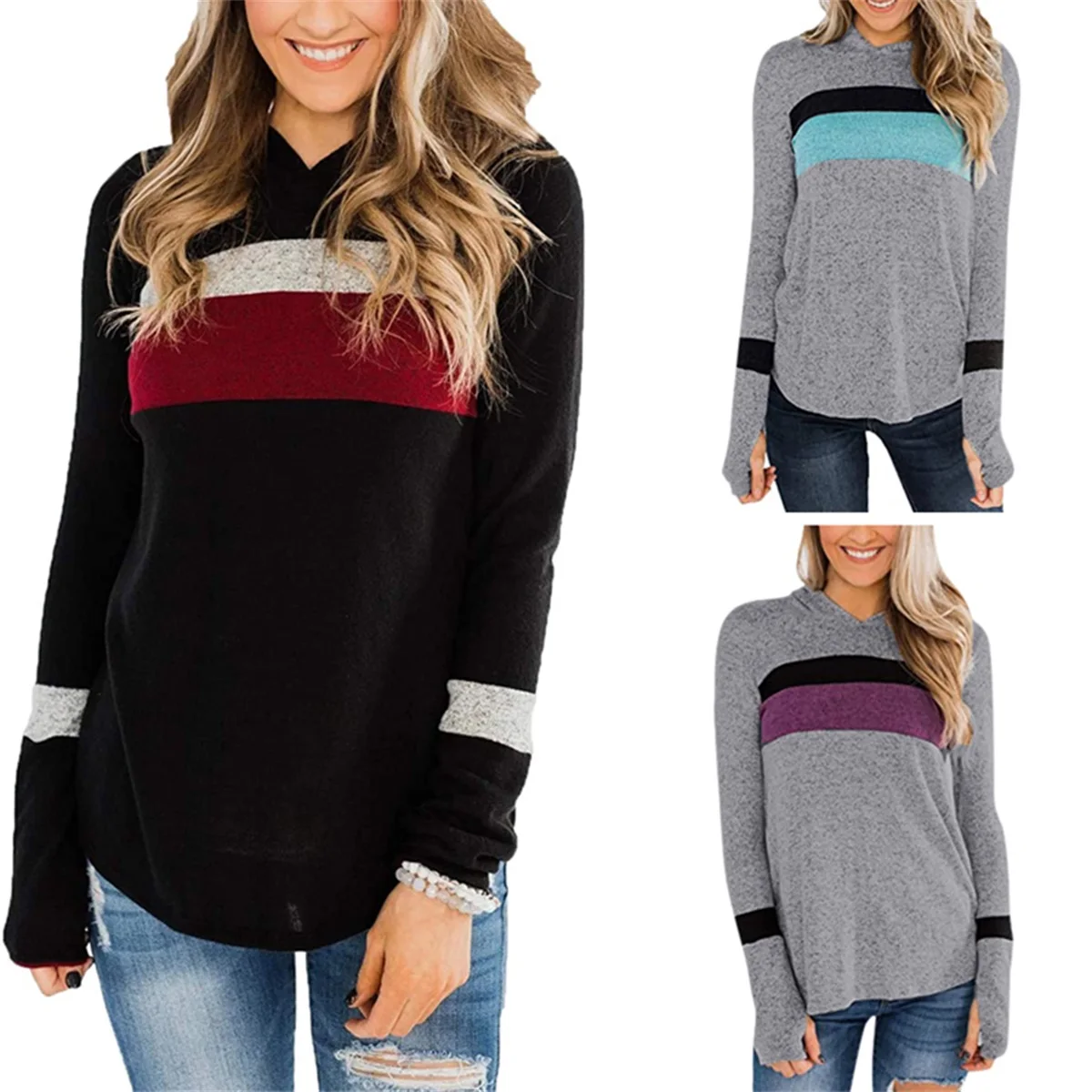 Women Color Block Hooded Sweatshirts, Hooded Neck Long Sleeve Stripe Color Matching Tunics Hoodies Outfits
Women Color Block Hooded Sweatshirts, Hooded Neck Long Sleeve Stripe Color Matching Tunics Hoodies Outfits