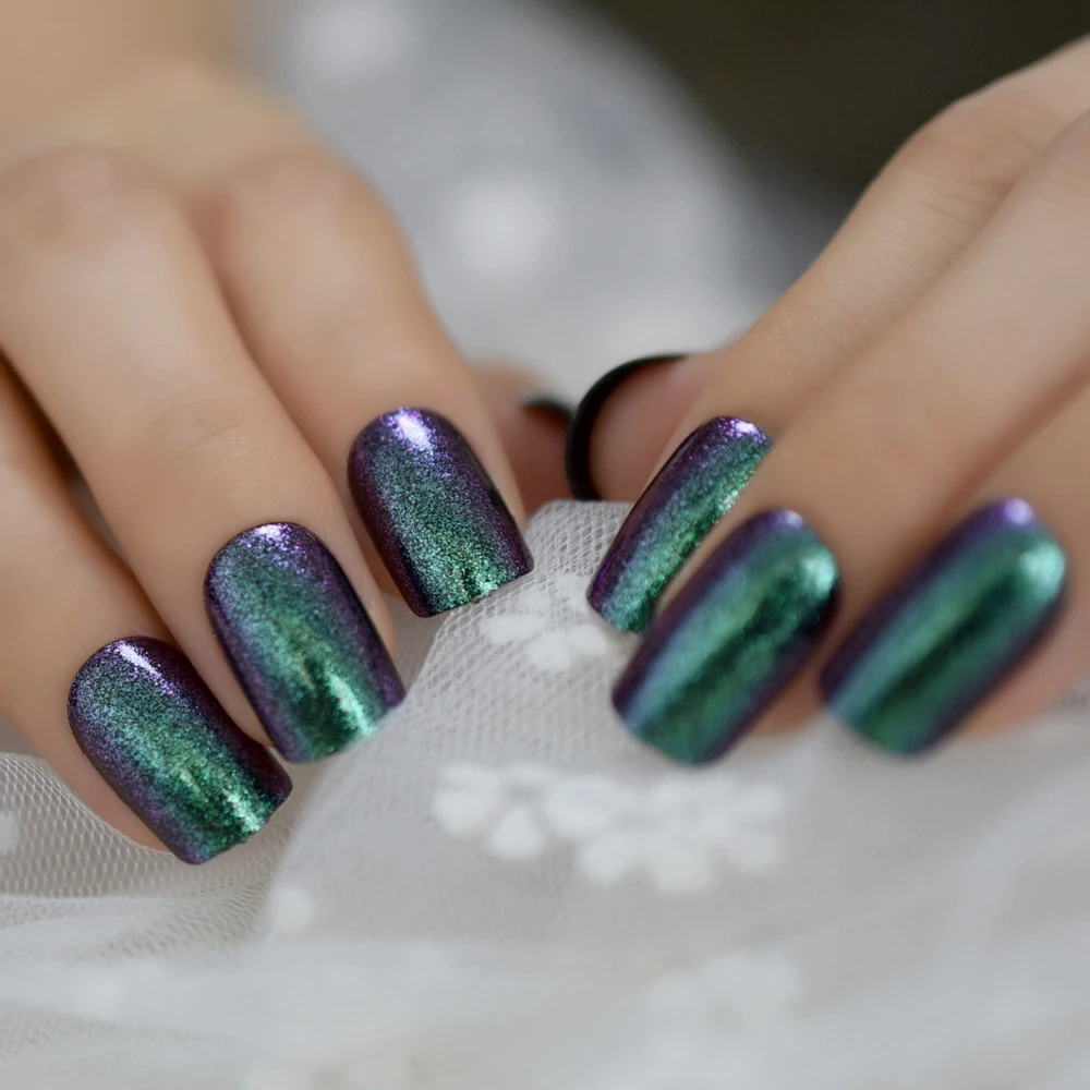 Pearl Shimmer Chrome False Nail Full Cover Square Green Fake Nails Medium Square Shining Artificial Nail
Pearl Shimmer Chrome False Nail Full Cover Square Green Fake Nails Medium Square Shining Artificial Nail