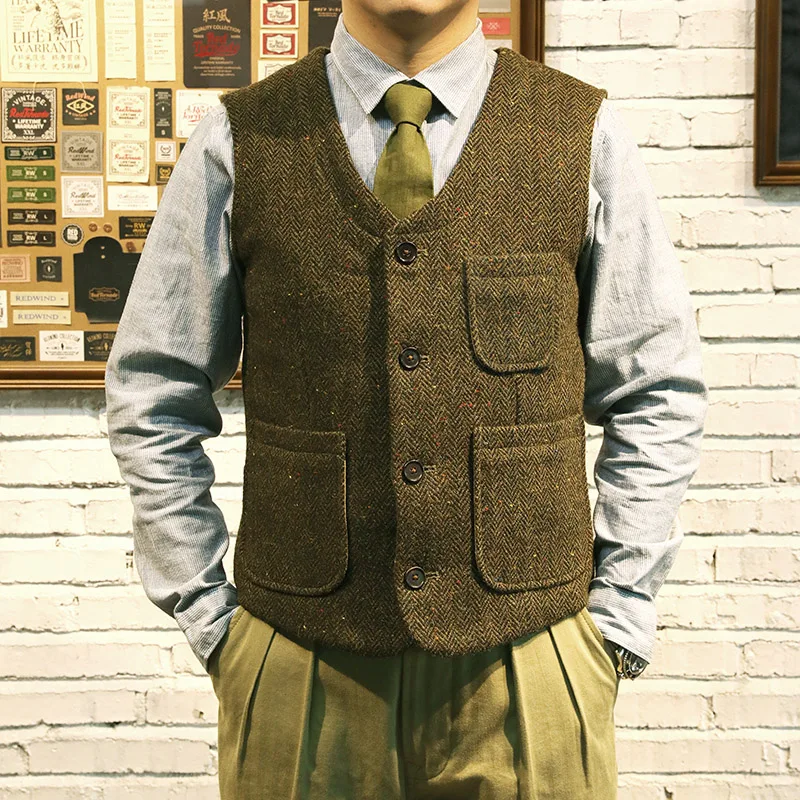 

MJ-0005 Read Description! Asian Size Vintage 100% Wool 560GSM Mens Casual Warm Tweed Vest