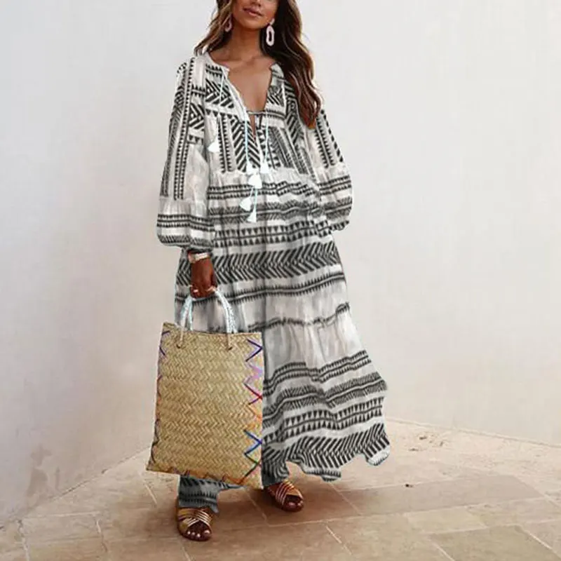 Summer Fashion Printing Flower Women Dress Casual Loose Fit Long Sleeve Dress Polyester V Neck Sundress Plus Size Ladies Dress 
Summer Fashion Printing Flower Women Dress Casual Loose Fit Long Sleeve Dress Polyester V Neck Sundress Plus Size Ladies Dress