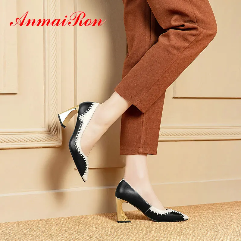 ANMAIRON 2020 Luxury Shoes Women Designers Genuine Leather Pointed Toe Slip-On Dress Women Heels Square Heel Women Pumps 34-40 
ANMAIRON 2020 Luxury Shoes Women Designers Genuine Leather Pointed Toe Slip-On Dress Women Heels Square Heel Women Pumps 34-40
