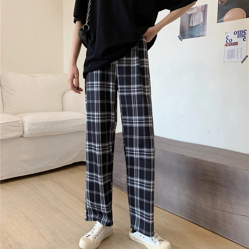 Casual Pants Women Plaid Ankle Length High Elastic Waist Loose Straight Summer Thin All-match Teens Harajuku Trousers Chic Retro
Casual Pants Women Plaid Ankle Length High Elastic Waist Loose Straight Summer Thin All-match Teens Harajuku Trousers Chic Retro