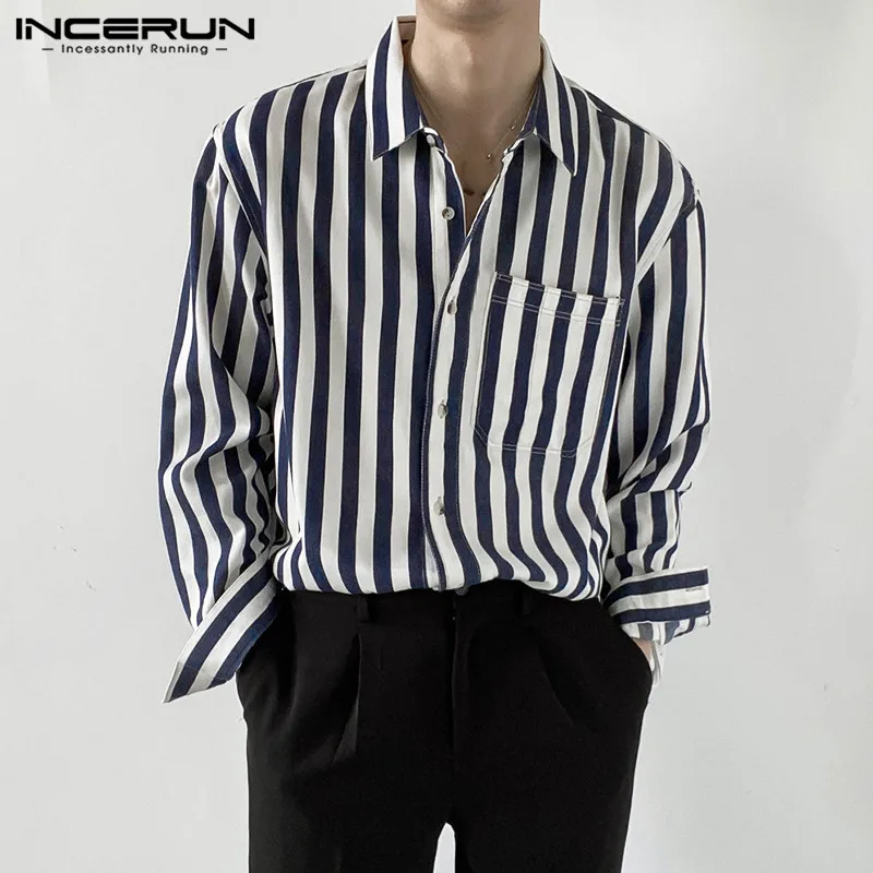 Long Sleeve Lapel Camisa INCERUN Casual Men Striped Shirts Man Loose Button Blouse Fashion Streak Pocket Brand Shirts Plus Size
Long Sleeve Lapel Camisa INCERUN Casual Men Striped Shirts Man Loose Button Blouse Fashion Streak Pocket Brand Shirts Plus Size