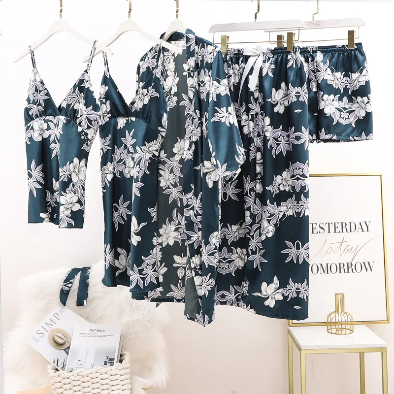 Satin Pyjamas Women Sleep Set Intimate Lingerie Nightwear 5PCS Pajamas Suit Spring Autumn New Nightgown Sexy Print Homewear 
Satin Pyjamas Women Sleep Set Intimate Lingerie Nightwear 5PCS Pajamas Suit Spring Autumn New Nightgown Sexy Print Homewear