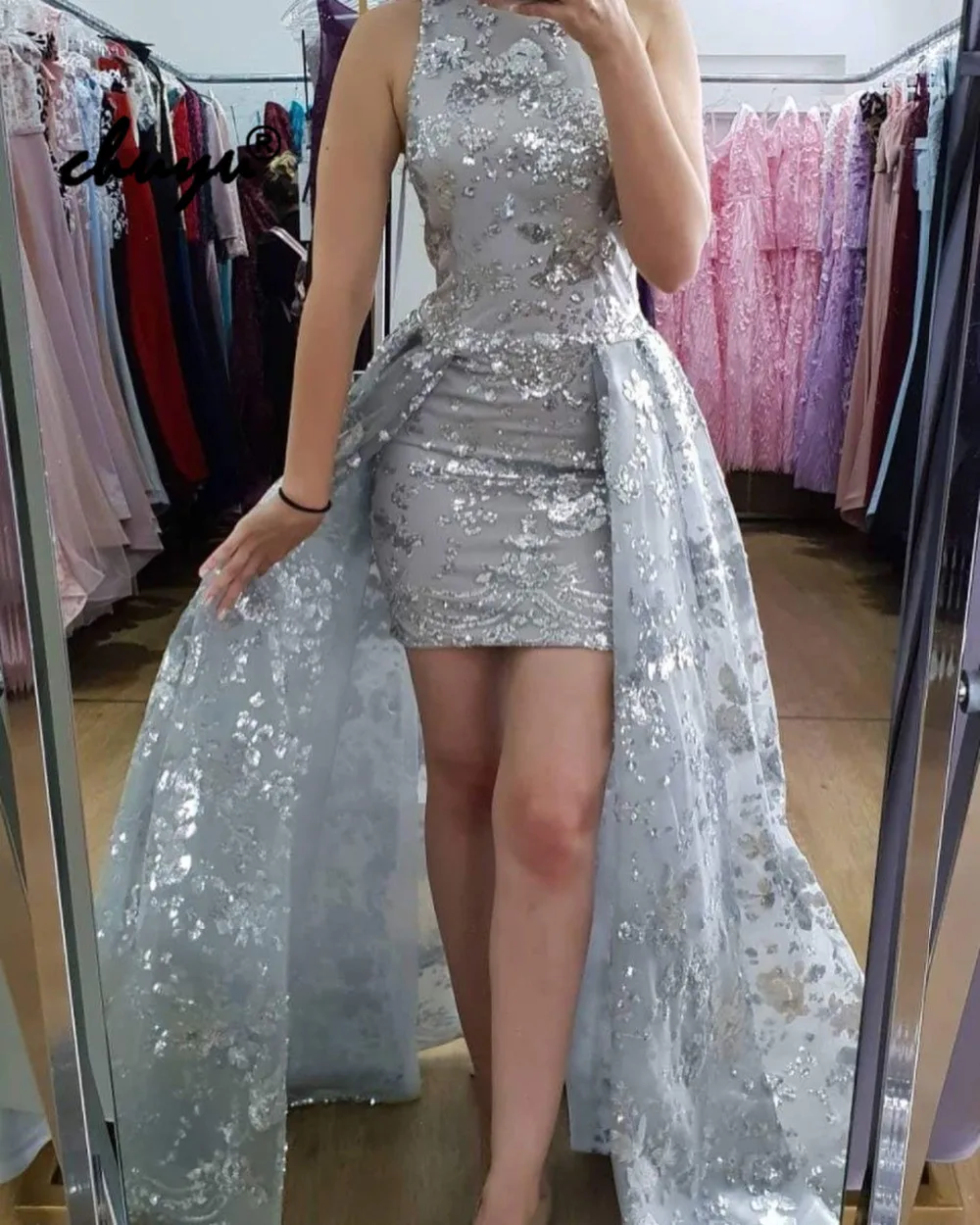 Silver Detachable Train Fashion Evening Dresses Sequin Lace High Low Islamic Dubai Kaftan Saudi Arabic Evening Gown Prom Dress
Silver Detachable Train Fashion Evening Dresses Sequin Lace High Low Islamic Dubai Kaftan Saudi Arabic Evening Gown Prom Dress