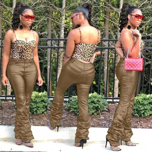Hot Sale Plus Size Lady Skinny Mid Waist Faux Leather Trousers Female Micro Flare Black Stacked Pants Pantalon Simili Cuir Femme
Hot Sale Plus Size Lady Skinny Mid Waist Faux Leather Trousers Female Micro Flare Black Stacked Pants Pantalon Simili Cuir Femme