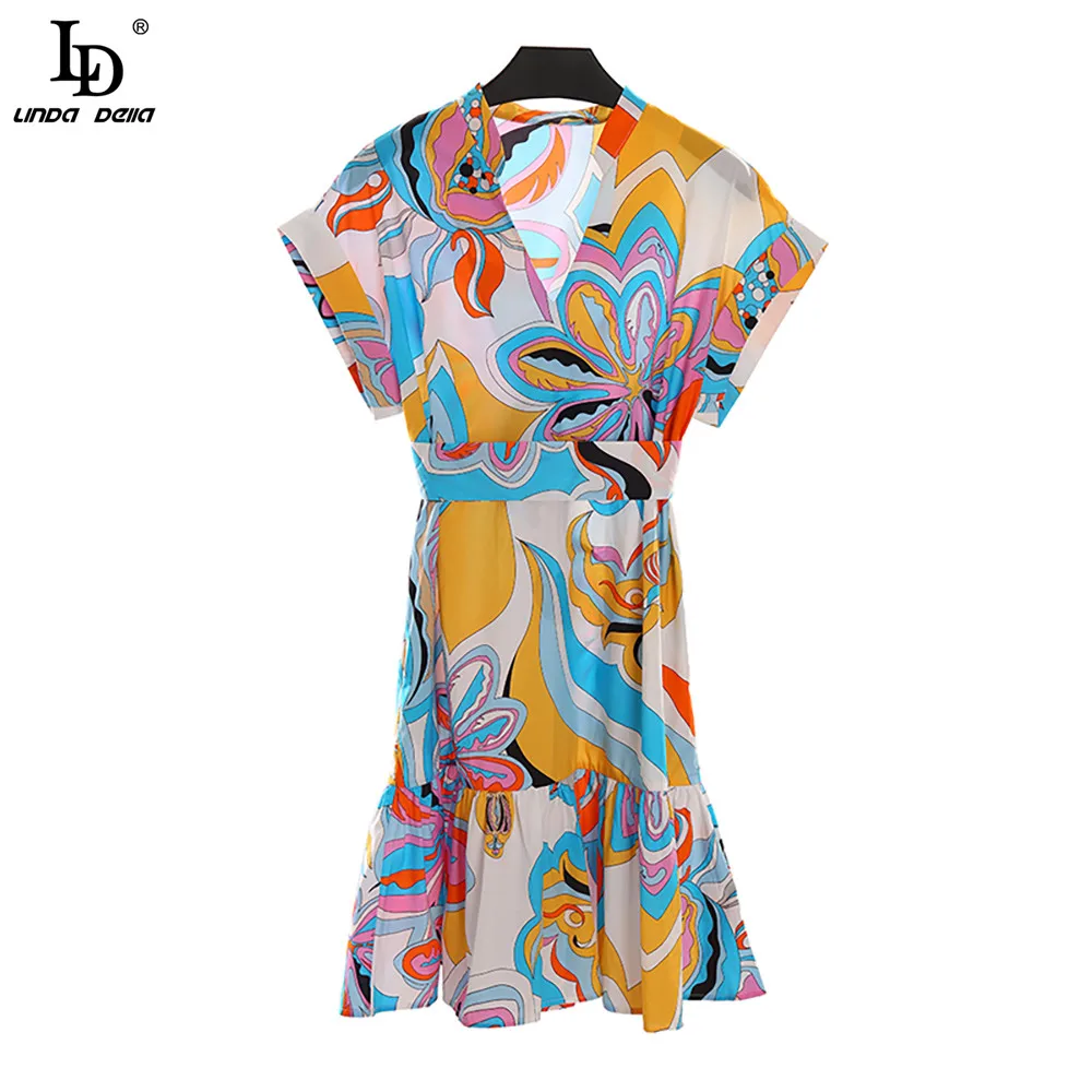 LD LINDA DELLA Summer 2021 Fashion Runway Cotton Dress Women V-Neck Bow Belted Floral Print Ruffles Elegant Mini Short Dresses
LD LINDA DELLA Summer 2021 Fashion Runway Cotton Dress Women V-Neck Bow Belted Floral Print Ruffles Elegant Mini Short Dresses