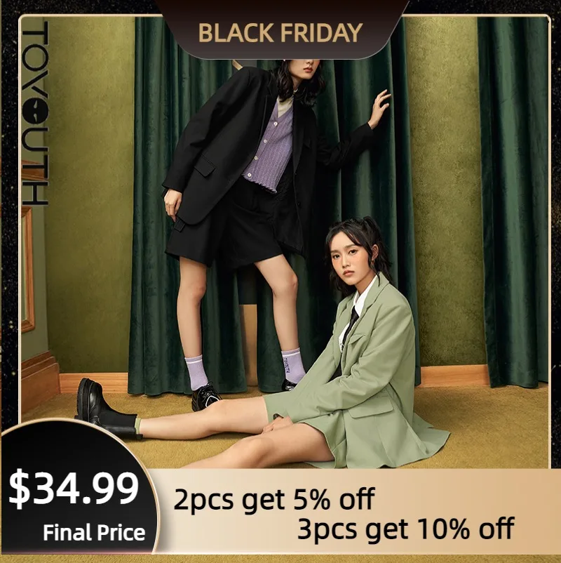 Toyouth Women Blazer Shorts 2021 Autumn Long Sleeve Turndowm Collar Loose Coat Decorative Pockets Chic Casual Office Lady Suit
Toyouth Women Blazer Shorts 2021 Autumn Long Sleeve Turndowm Collar Loose Coat Decorative Pockets Chic Casual Office Lady Suit