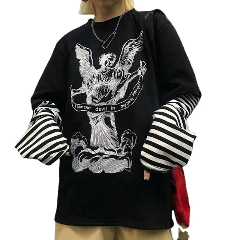 2021 Spring Harajuku Tshirt Women Patchworked Print Gothic Long Sleeve T-Shirt Women Korean Clothes Sudadera Para Mujer
2021 Spring Harajuku Tshirt Women Patchworked Print Gothic Long Sleeve T-Shirt Women Korean Clothes Sudadera Para Mujer