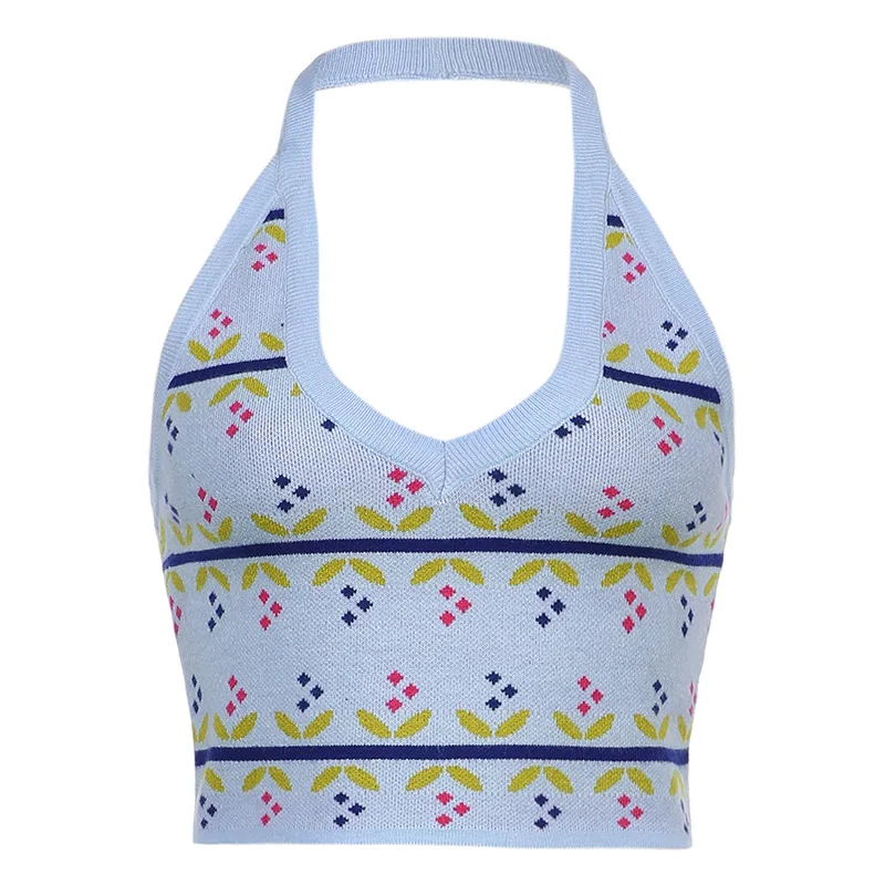 Summer Sleeveless Halter Knitted Crop Top Women 2021 vintage Floral Print Backless Sweater Vest Fashion Casual Y2K Knitwear 90s
Summer Sleeveless Halter Knitted Crop Top Women 2021 vintage Floral Print Backless Sweater Vest Fashion Casual Y2K Knitwear 90s