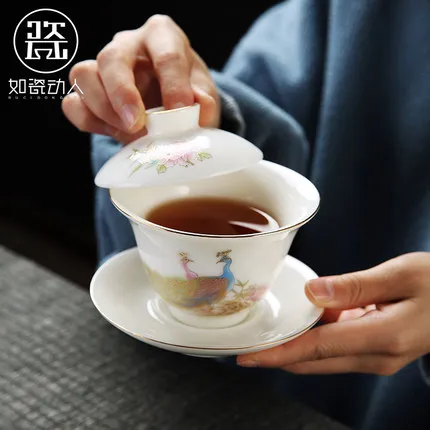 Gaiwan Teacup Ceramic White Porcelain Home Hand Held Pot Three Talents Teacup Fung Fu Dahongpao Oolong Green Tea Teaware
Gaiwan Teacup Ceramic White Porcelain Home Hand Held Pot Three Talents Teacup Fung Fu Dahongpao Oolong Green Tea Teaware