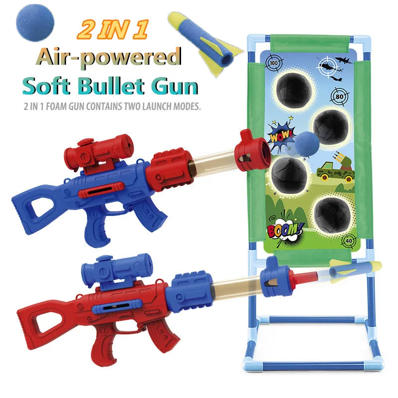 

2 In 1 Compressed Air Powered Gun Toy With Shooting Scoring Target Air-powered Shoot Gun EVA Soft Bullet Ball Battle Games Kids