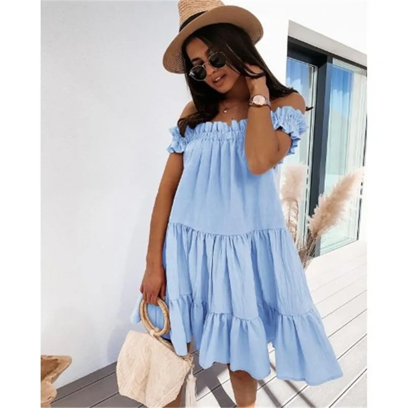 Summer Sexy Off Shoulder Party Dress Women Fashion Casual Solid Loose Mini Dress 2021 Elegant Lady Pleated Ruffle Dress Vestidos
Summer Sexy Off Shoulder Party Dress Women Fashion Casual Solid Loose Mini Dress 2021 Elegant Lady Pleated Ruffle Dress Vestidos