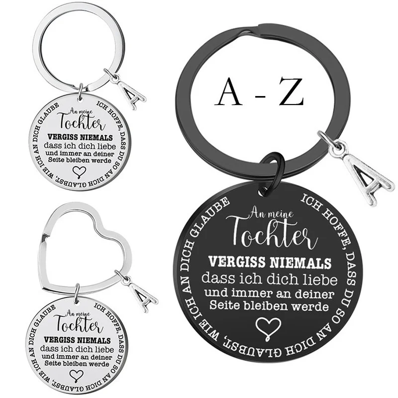 

2022 Stainless Steel Round Key Chain An Meinen Tochter German A ~ Z 26 English Letter Accessories Necklace Gift for Daughter