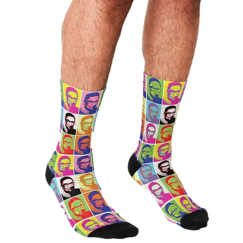 

2021 смешные мужские носки harajuku RBG-поп-арт шоковой заморозки с принтом Happy в стиле хип-хоп для мужчин носки для девочек Новинка скейтборд с круг...