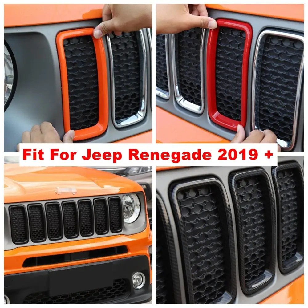 

Front Head Center Mesh Grille Grill Ring Decoration Frame Cover Trim Fit For Jeep Renegade 2019 2020 ABS Exterior Refit Kit