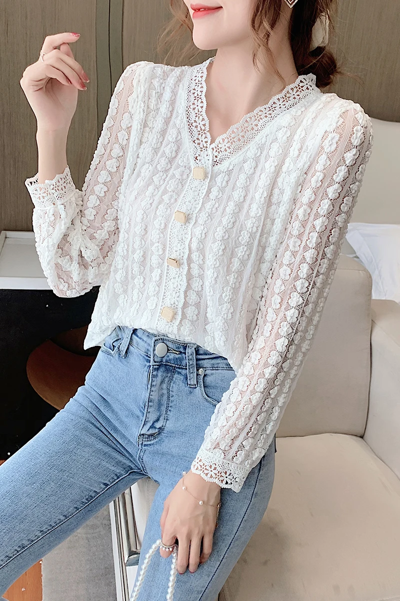 Autumn 2020 New V-neck Lady Lace shirt long sleeve Mesh Hollow out Women tops and blouses Blusa
Autumn 2020 New V-neck Lady Lace shirt long sleeve Mesh Hollow out Women tops and blouses Blusa