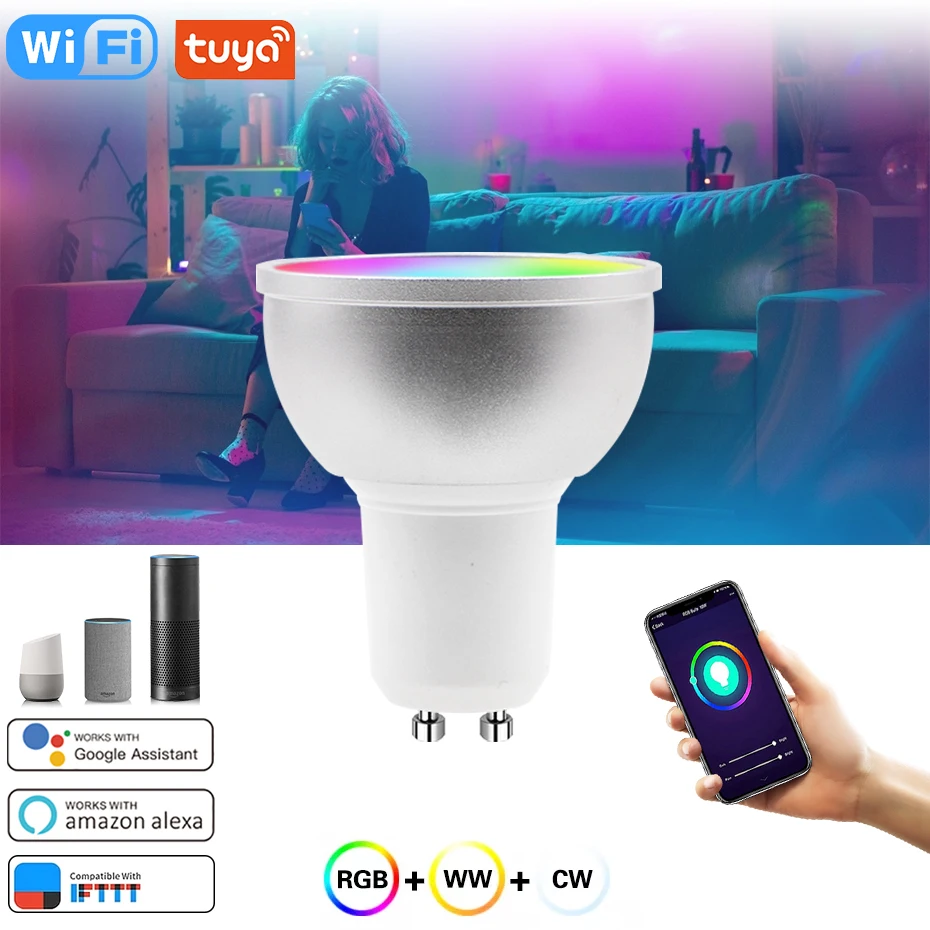 Tuya GU10 LED Light Dimmable Wifi Smart Bulb 5W Voice Control Colorful RGB Lamp AC85-265V Compatible With Alexa Google Home
Tuya GU10 LED Light Dimmable Wifi Smart Bulb 5W Voice Control Colorful RGB Lamp AC85-265V Compatible With Alexa Google Home