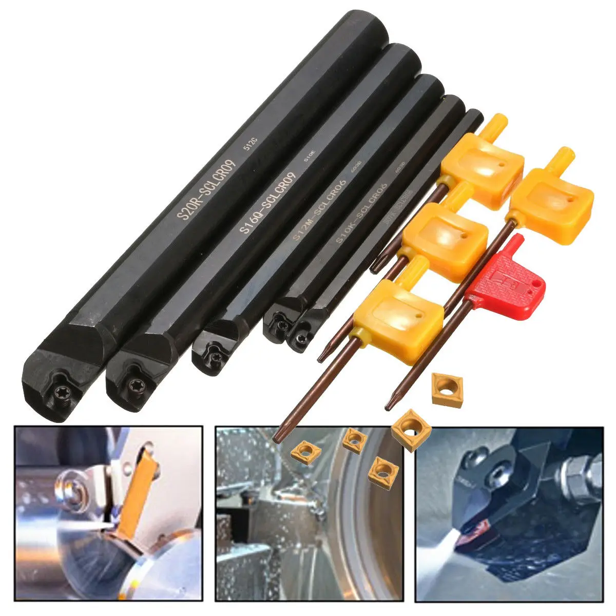 5pcs 7/10/12/16/20mm Carbide SCLCR09 Turning Tool Boring Bar Holder + Wrenches+ Inserts For Boring / Facing Cuts For CCMT
5pcs 7/10/12/16/20mm Carbide SCLCR09 Turning Tool Boring Bar Holder + Wrenches+ Inserts For Boring / Facing Cuts For CCMT