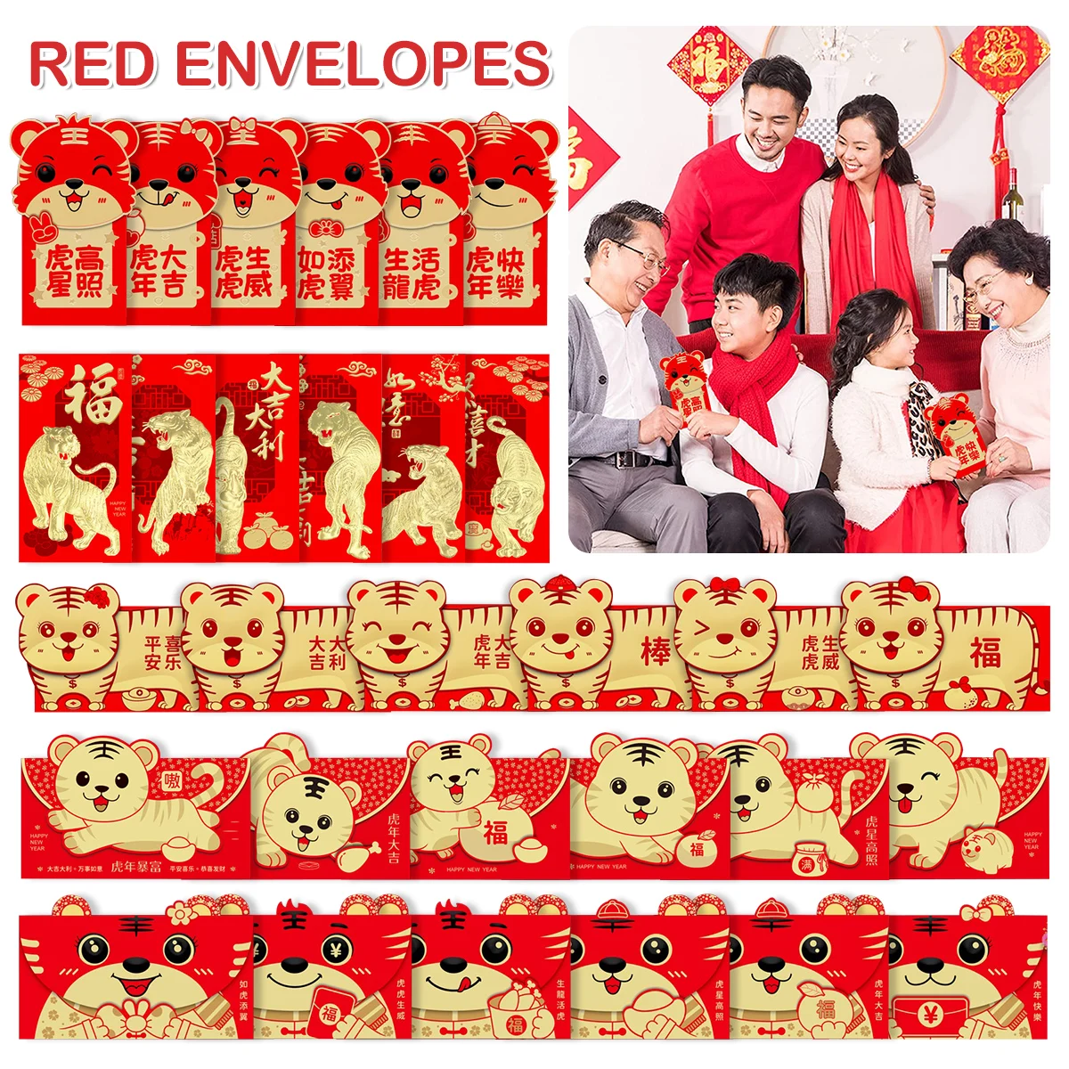 Красные конверты HongBao 6 шт./лот, бумажные милые бумажные пакеты на удачу с изображением тигра, праздничные товары для китайского Нового года ...
Красные конверты HongBao 6 шт./лот, бумажные милые бумажные пакеты на удачу с изображением тигра, праздничные товары для китайского Нового года ...