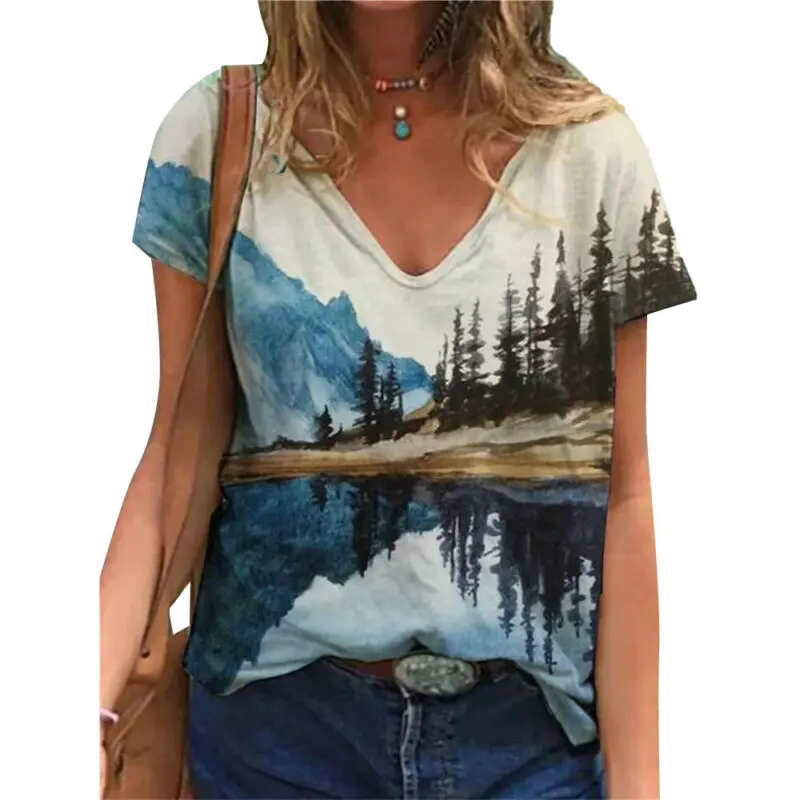 Women Summer Scenery Printed Casual Loose T-Shirts Ladies Blouse Tops Tee 8-18
Women Summer Scenery Printed Casual Loose T-Shirts Ladies Blouse Tops Tee 8-18