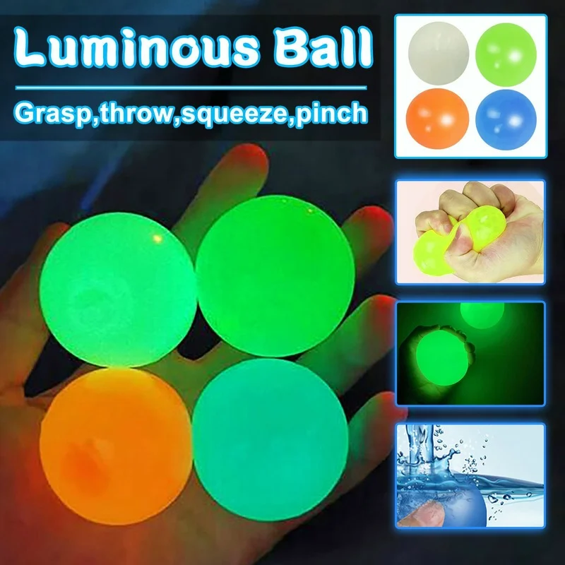

45mm Fluorescent Sticky Wall Ball Glow Toy Decompression Squishy Pinch It Luminous Squeeze Adult Antistress Toy Brinquedos