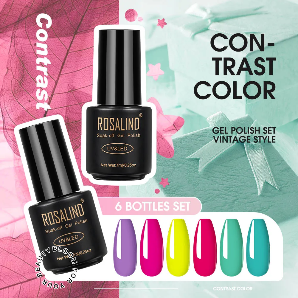 ROSALIND Gel Nail Kit 6PCS/Set Nails Art Design Pure Color Gel Lacquer Soak Off Semi Permanent UV Gellak Kit All For Manicure
ROSALIND Gel Nail Kit 6PCS/Set Nails Art Design Pure Color Gel Lacquer Soak Off Semi Permanent UV Gellak Kit All For Manicure