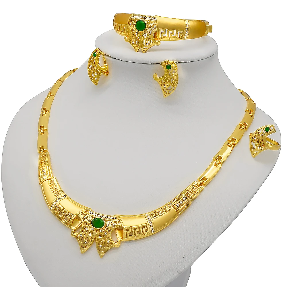 African 24k gold color jewelry sets for women Dubai bridal wedding wife gifts gem necklace bracelet earrings ring jewellery set
African 24k gold color jewelry sets for women Dubai bridal wedding wife gifts gem necklace bracelet earrings ring jewellery set