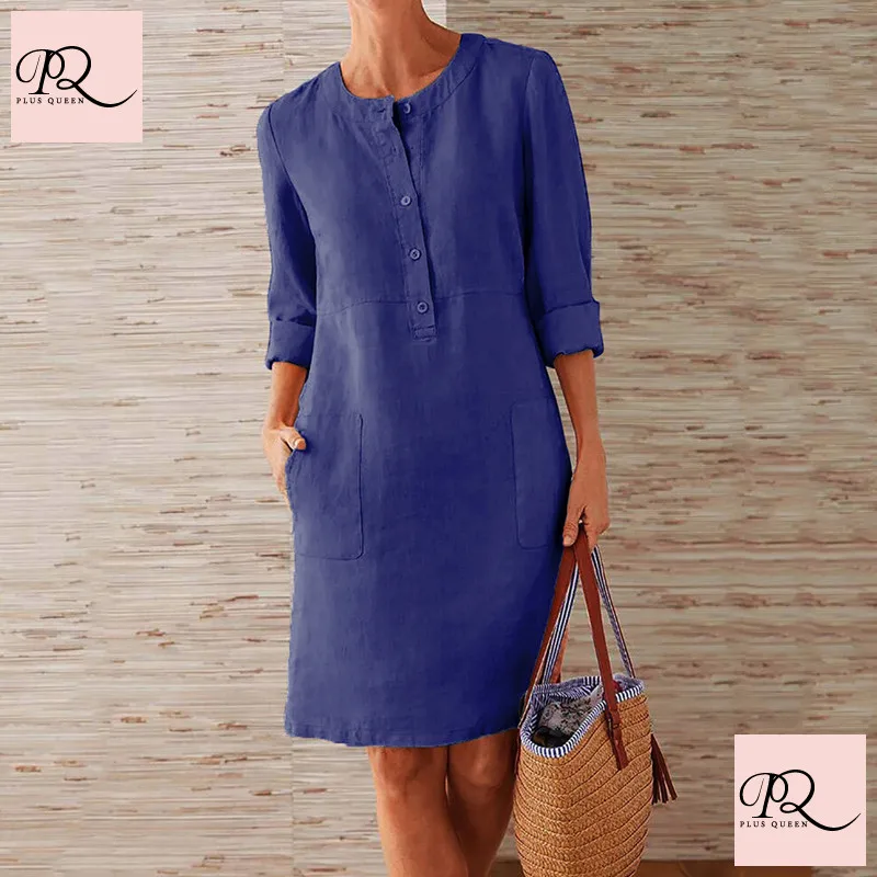 Plus Size Women Dress Cotton Linen Round-Neck Long Sleeve Dress Solid Color Loose Cotton Hemp New Casual Vestidos 2021
Plus Size Women Dress Cotton Linen Round-Neck Long Sleeve Dress Solid Color Loose Cotton Hemp New Casual Vestidos 2021