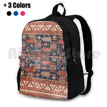 Turkish Carpet Outdoor Hiking Backpack Riding Climbing Sports Bag Carpet Turkish Pattern Texture Wool Background Vintage