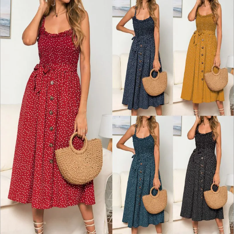 Hot Selling Hot Selling Women's New Strap Flounced Polkadot Printed Dress Beach Bohemian Long Dress Vestidos
Hot Selling Hot Selling Women's New Strap Flounced Polkadot Printed Dress Beach Bohemian Long Dress Vestidos