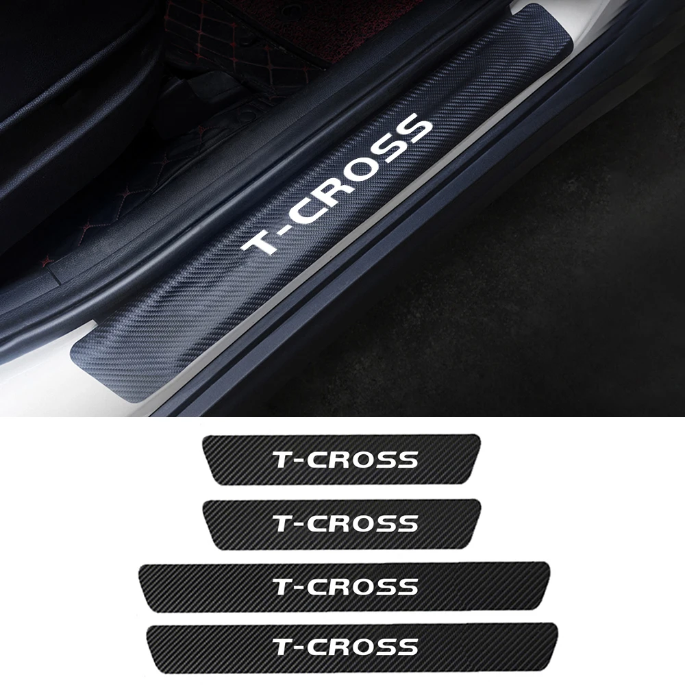 

4 Uds de cuero de la PU de fibra de carbono coche Protector de alfeizar de puerta pegatinas para Volkswagen VW t-cross T Cruz 20
