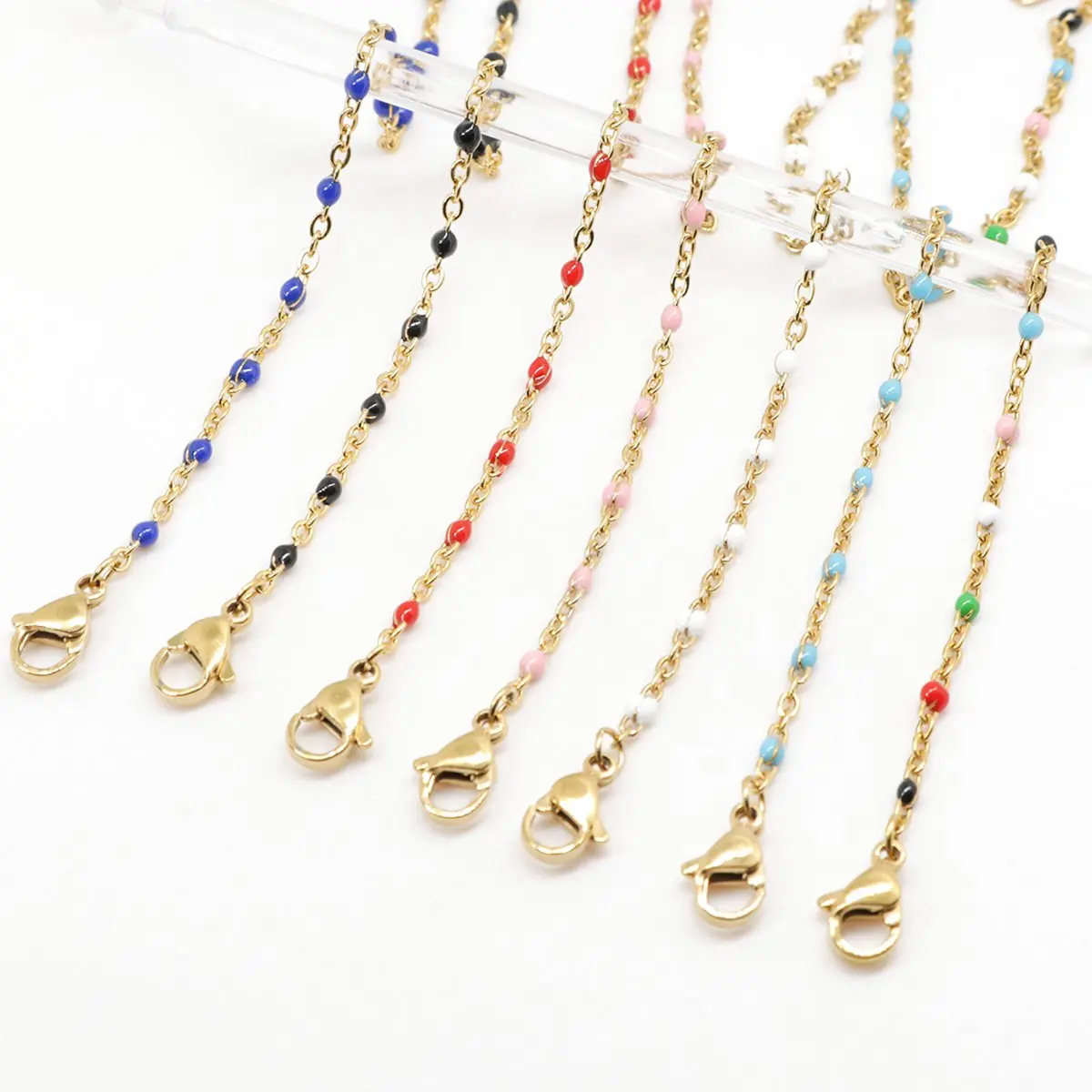 

304 Stainless Steel Enamel Anklet Gold Color Light Blue For Women Fashion Summer Beach Foot Jewelry 23cm(9") long, 1 Piece