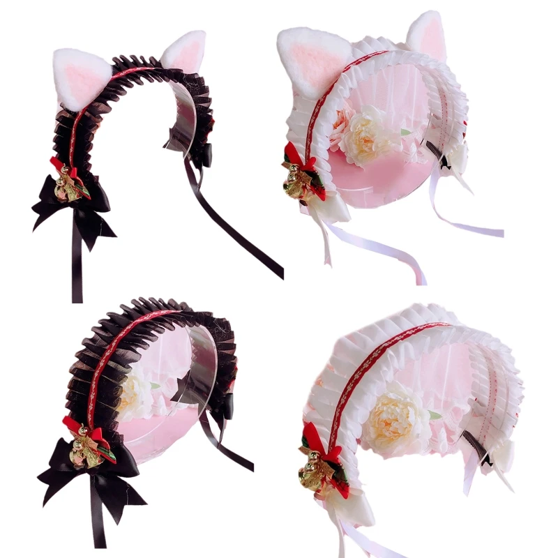 

Flow New Ruffle Lace Headdress Kitten Ear Headband Maid Anime Cosplay Hair Accessories