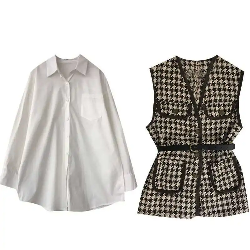 New Suit Solid Color Simple Women Blouse + Chic Sashes Slim Waist Plaid Panelled Patchwork Vest Coats 2 Piece Set women vest
New Suit Solid Color Simple Women Blouse + Chic Sashes Slim Waist Plaid Panelled Patchwork Vest Coats 2 Piece Set women vest