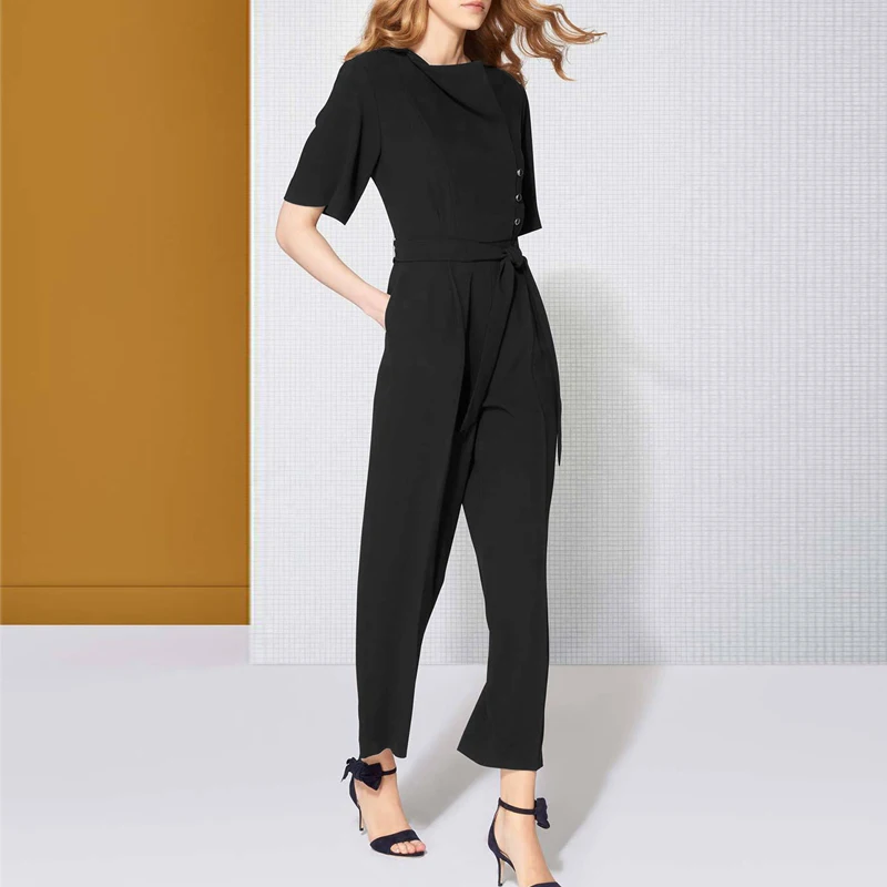 Jumpsuit Designer Summer Short Sleeve New Women'S V-Neck Button Patchwork Vintage Slim Fit Party Casual Black Trousers Rompers
Jumpsuit Designer Summer Short Sleeve New Women'S V-Neck Button Patchwork Vintage Slim Fit Party Casual Black Trousers Rompers