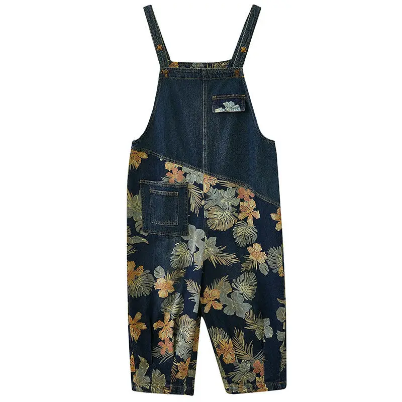 Denim suspenders women's art RETRO stitching printing summer fat mm Slim Harlan Capris suspender Jumpsuit
Denim suspenders women's art RETRO stitching printing summer fat mm Slim Harlan Capris suspender Jumpsuit