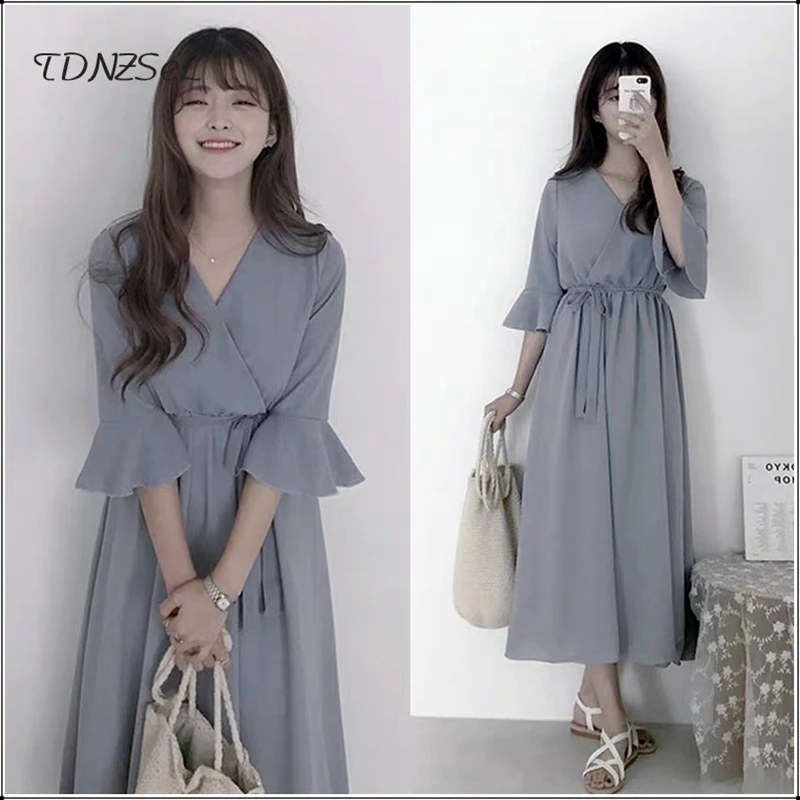 Elegant V Neck Ruffles Women Dress Half Sleeve Tie Waist Female Chiffon Dress 2020 Midi Vestidos femme Korean Style Shirt Dress
Elegant V Neck Ruffles Women Dress Half Sleeve Tie Waist Female Chiffon Dress 2020 Midi Vestidos femme Korean Style Shirt Dress