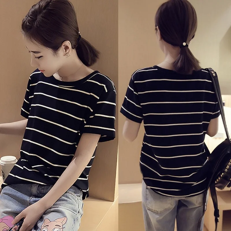 Ladies T-shirt 2021 Spring and Summer New Loose Large Size Ladies Striped Short-sleeved T-shirt Top Bottoming Shirt
Ladies T-shirt 2021 Spring and Summer New Loose Large Size Ladies Striped Short-sleeved T-shirt Top Bottoming Shirt