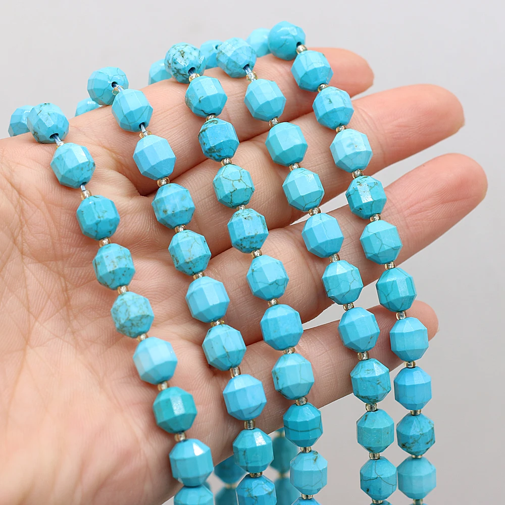 

Natural Blue Turquoise Beaded Round Shape Faceted Beads for Jewelry Making DIY Necklace Bracelet Accessries 8mm