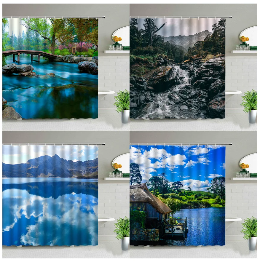 Washable Bathroom Shower Curtain Polyester Fabric Bath Curtains Decorative Forest River Landscape Prints Screen With Hooks
Washable Bathroom Shower Curtain Polyester Fabric Bath Curtains Decorative Forest River Landscape Prints Screen With Hooks