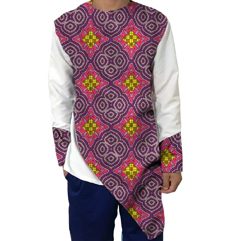 Asymmetry Design Nigerian Fashion Men's Tops Full Sleeve Patchwork Shirts Wax/White Customized African Party Wear
Asymmetry Design Nigerian Fashion Men's Tops Full Sleeve Patchwork Shirts Wax/White Customized African Party Wear