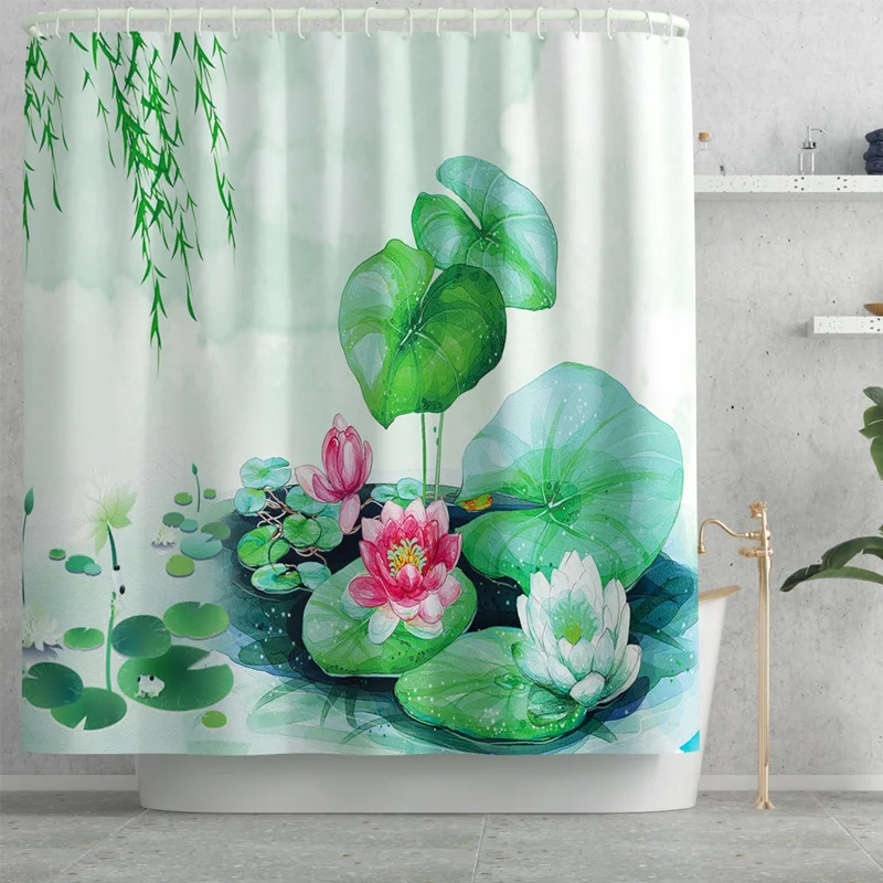 Pretty lotus Print Shower Curtain 4 Piece Carpet Cover Toilet Cover Bath Mat Pad Set Bathroom Curtain with 12 Hooks
Pretty lotus Print Shower Curtain 4 Piece Carpet Cover Toilet Cover Bath Mat Pad Set Bathroom Curtain with 12 Hooks