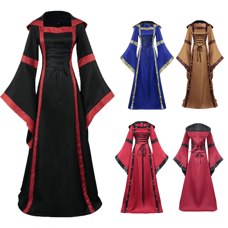 New Women's Medieval Palace Cosplay Costume Red Patchwork Lacing Hooded Robe Dress Long Flared Sleeves Halloween Party Outfits
New Women's Medieval Palace Cosplay Costume Red Patchwork Lacing Hooded Robe Dress Long Flared Sleeves Halloween Party Outfits
