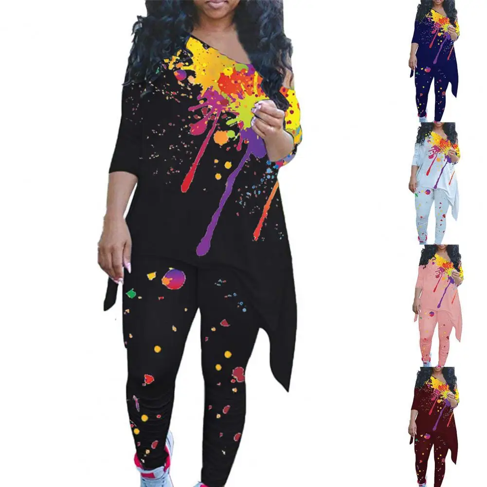 Women Fashion Casual Irregular Hem Women Tracksuit Skew Collar Elastic Waist Sportwear Graffiti Print Off Shoulder Dailywear Str 
Women Fashion Casual Irregular Hem Women Tracksuit Skew Collar Elastic Waist Sportwear Graffiti Print Off Shoulder Dailywear Str