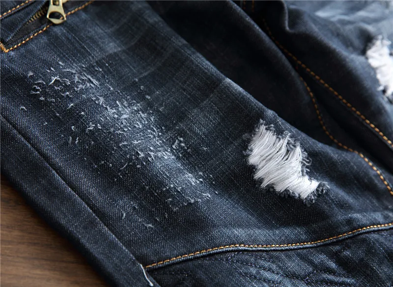 New Men Streetwear Ripped Slim fit Zipper design Straight biker jeans motorcycle Hip hop Holes Casual Cotton denim trousers
New Men Streetwear Ripped Slim fit Zipper design Straight biker jeans motorcycle Hip hop Holes Casual Cotton denim trousers