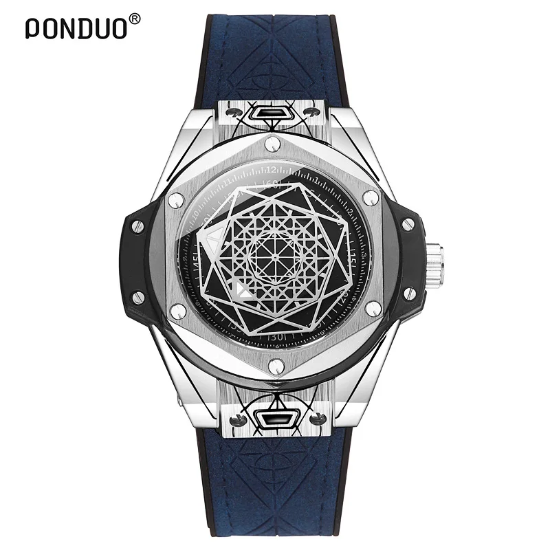 

Часы наручные PONDUO Мужские кварцевые, модные водонепроницаемые брендовые Роскошные спортивные с резиновым ремешком, 2021