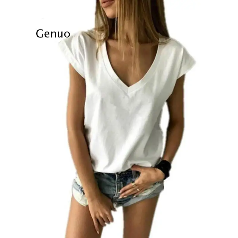 Summer t Shirt Women Short Sleeve V Neck Loose Casual Sexy Women t Shirt Lady Simple Tops
Summer t Shirt Women Short Sleeve V Neck Loose Casual Sexy Women t Shirt Lady Simple Tops