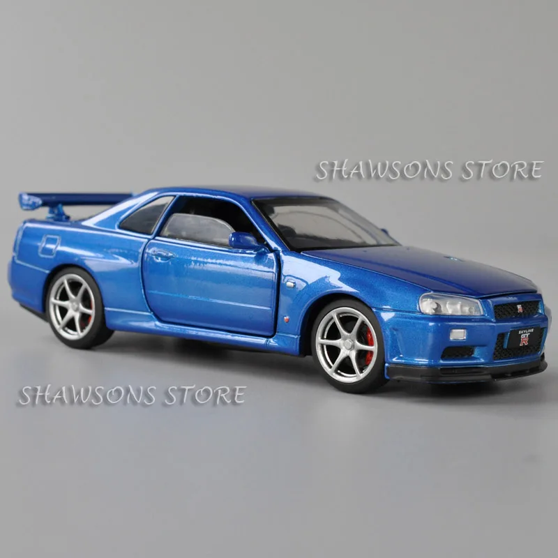 Литая модель автомобиля игрушки 1:32 Skyline GT R BNR34 R34 GTR Реплика со звуком